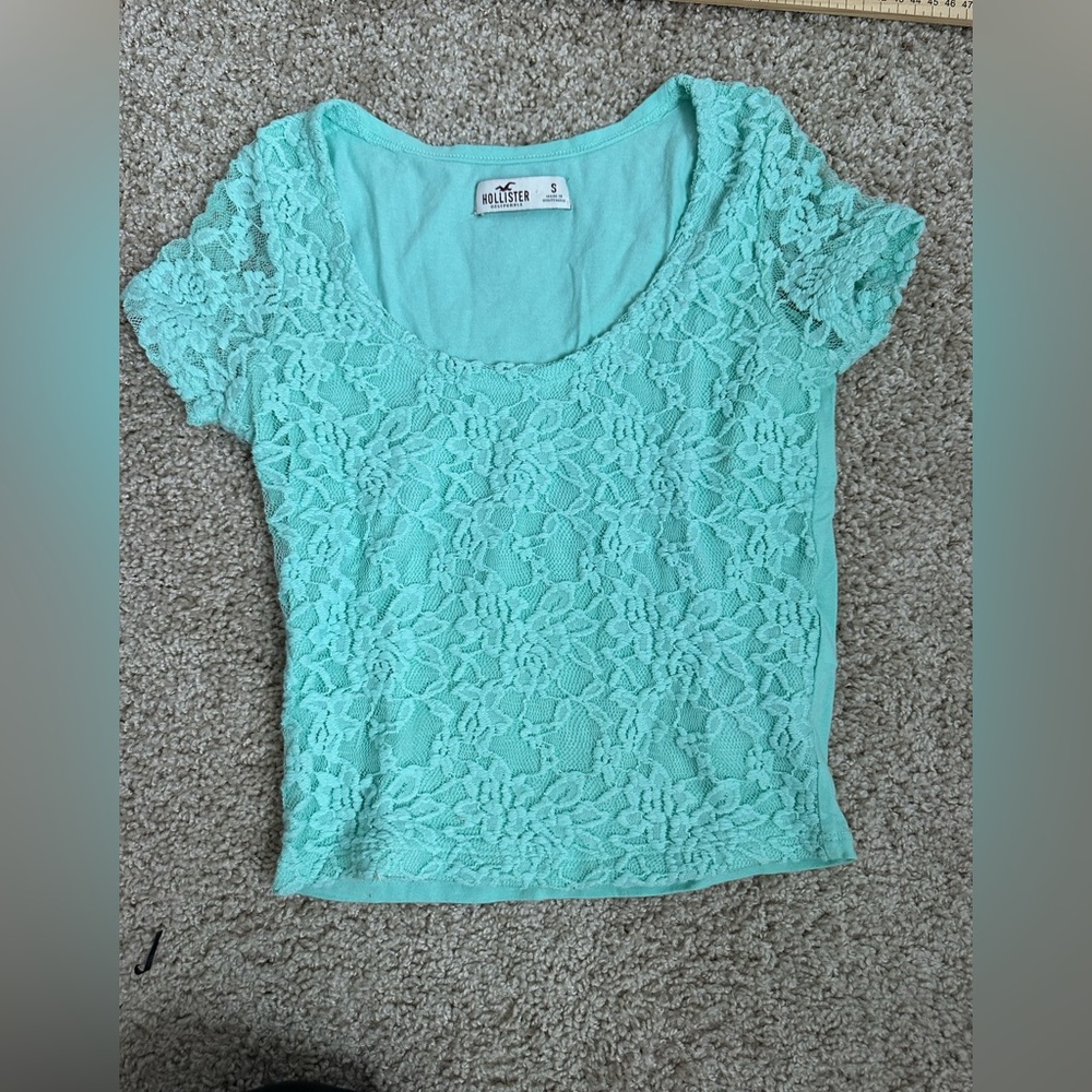 Hollister Mint Green Lace Short Sleeve Camisole